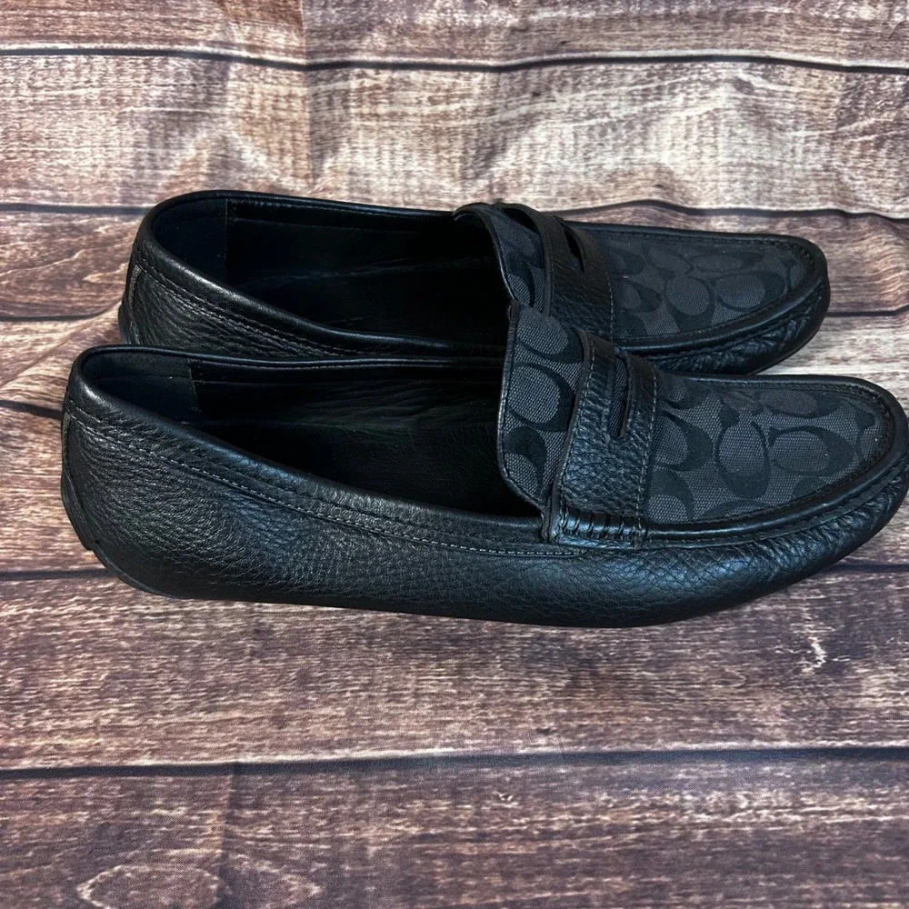 Coach Jarad Mens Black Leather Signature Driving Penny Loafers Shoes 13D B0065